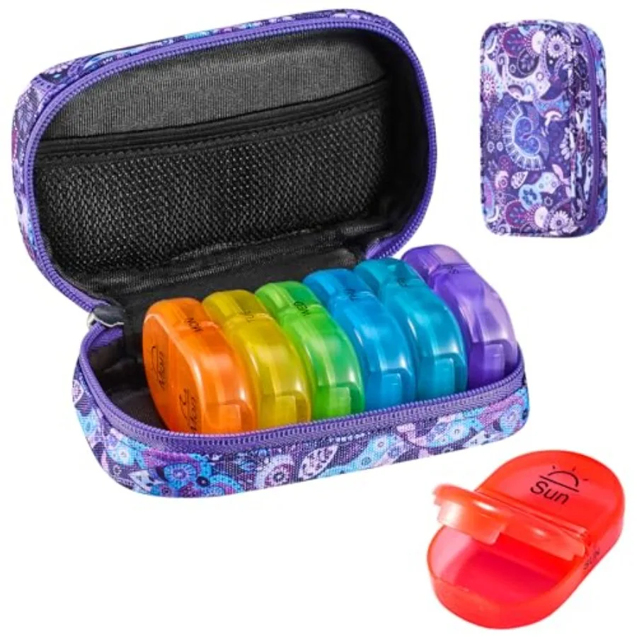 

Weekly Travel Pill Organizer 2 Times A Day AM PM Upgraded Pill 7 Day wit Portable Zper Canvas Pill, Medicine Organizer Pills, t
