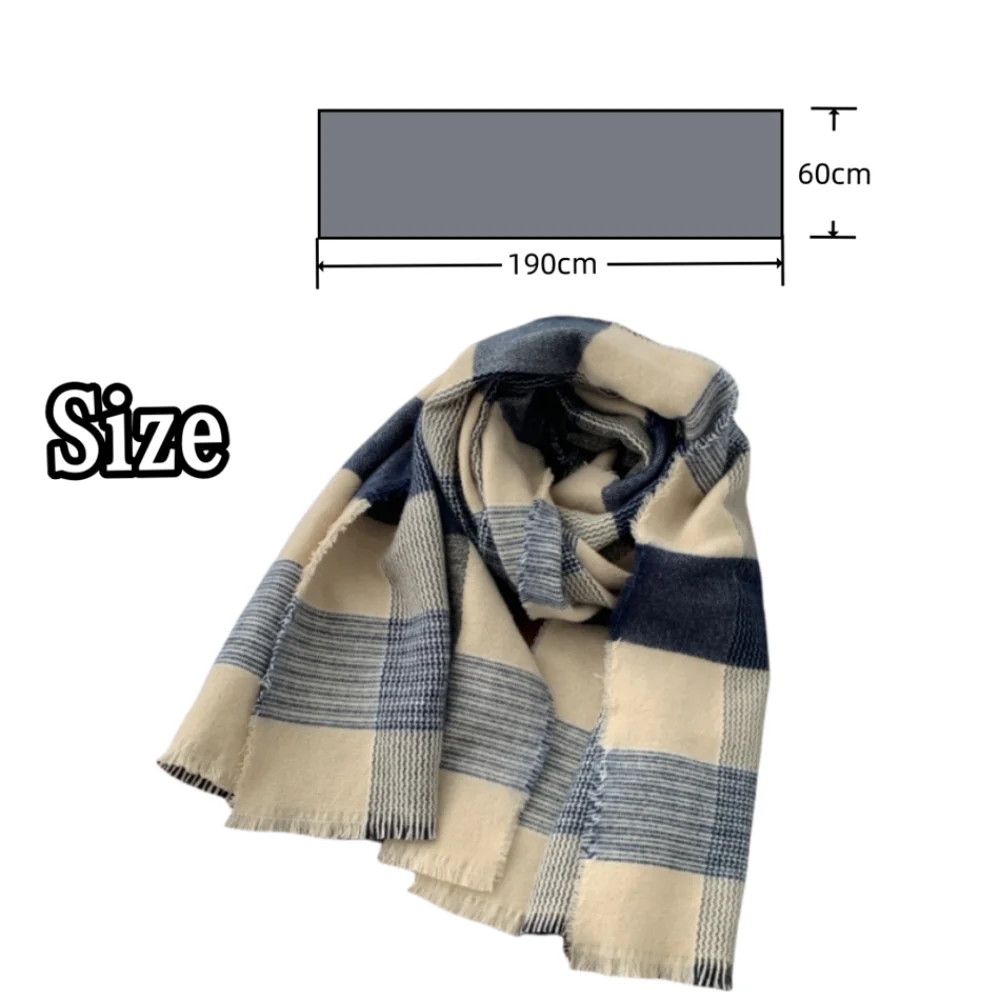 Female Winter Blue Plaid Long Scarf Fall Faux Cashmere High Feeling Shawl Hundred Girls Student Scarves Dual-use Woolen Blankets