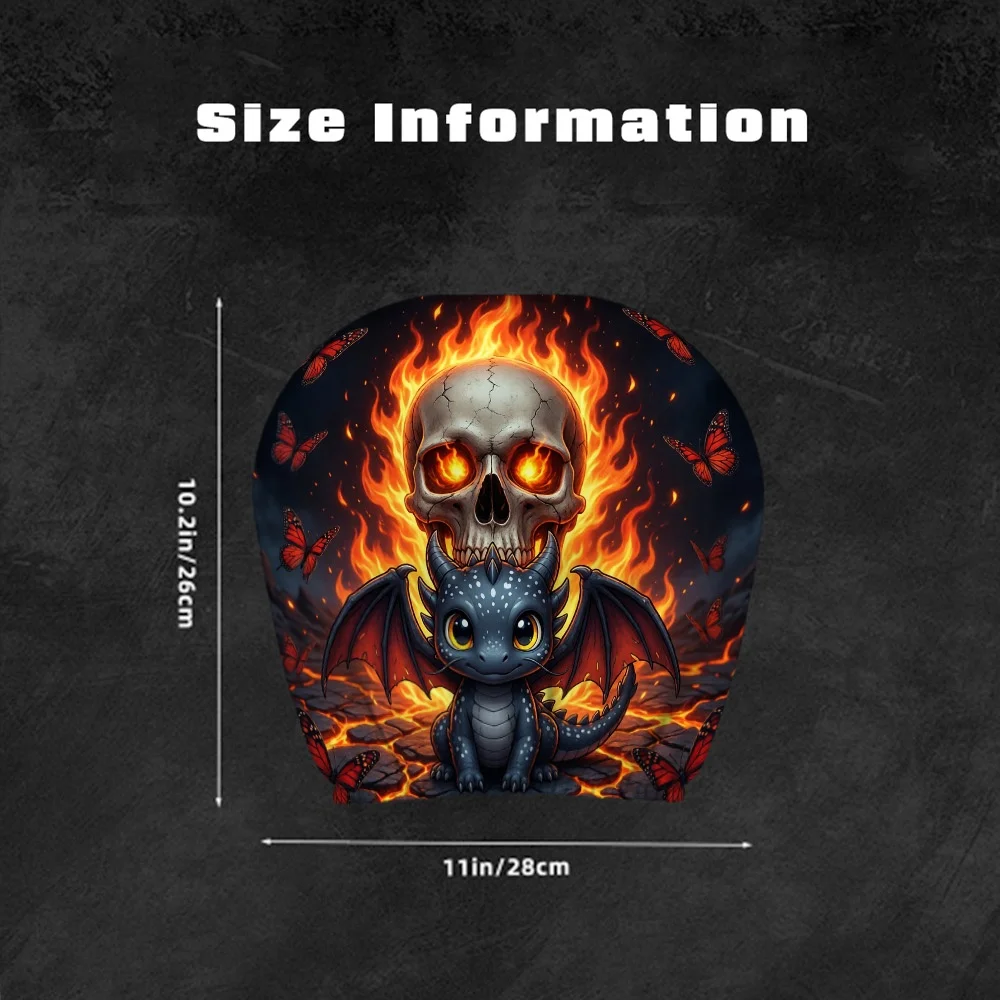 Dark Dragon Fiery Skull Headrest Covers, Easy To Install, Universal Fit Essential Car Headrest Covers