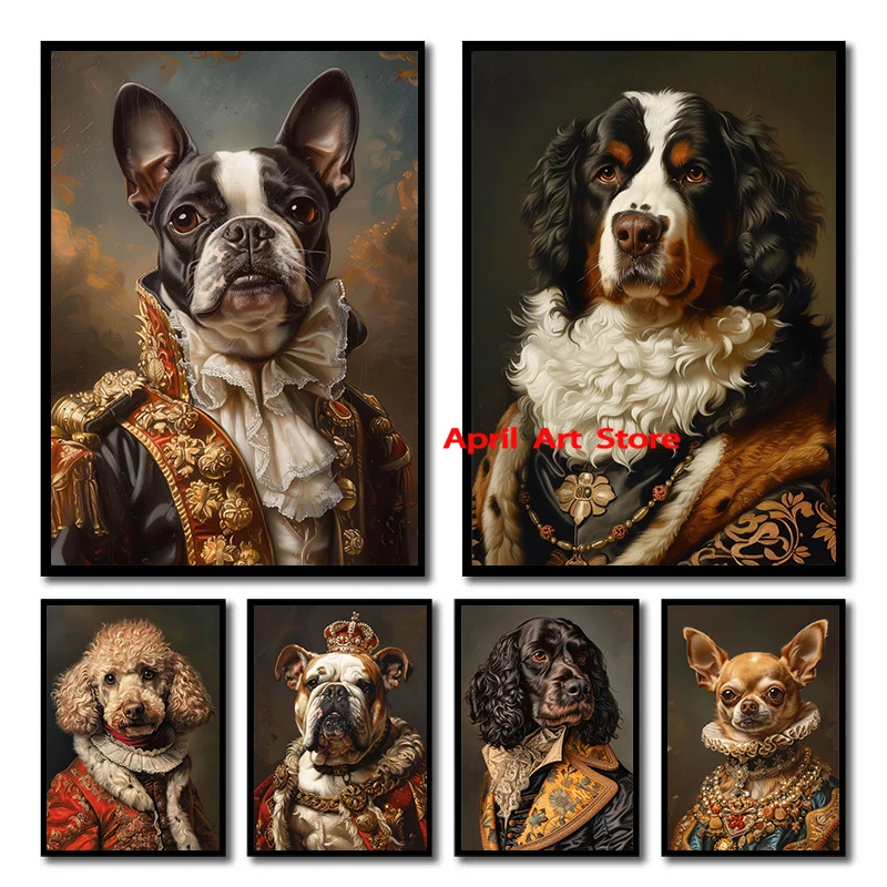 Rottweiler Bulldog Poodle Basset Dog Royal Suit Portrait Poster Prints Canvas Painting Wall Art Picture Living Room Home Decor