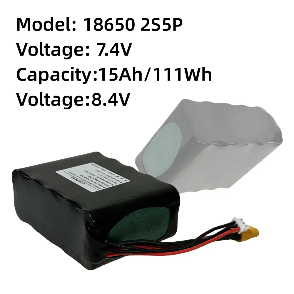 18650 2S5P 7.4V 15Ah Rechargeable  Lithium Ion Battery Pack XT60 XH2.54-3P Plug，For Various RC Airplane Quadrotor