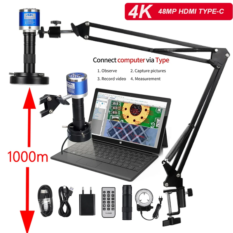 visual omnidirectional microscopio digital grupo camera de video microscopio industrial hdmi usb tipo c vga 150x len 4k 100 mm 48mp 13mp 01