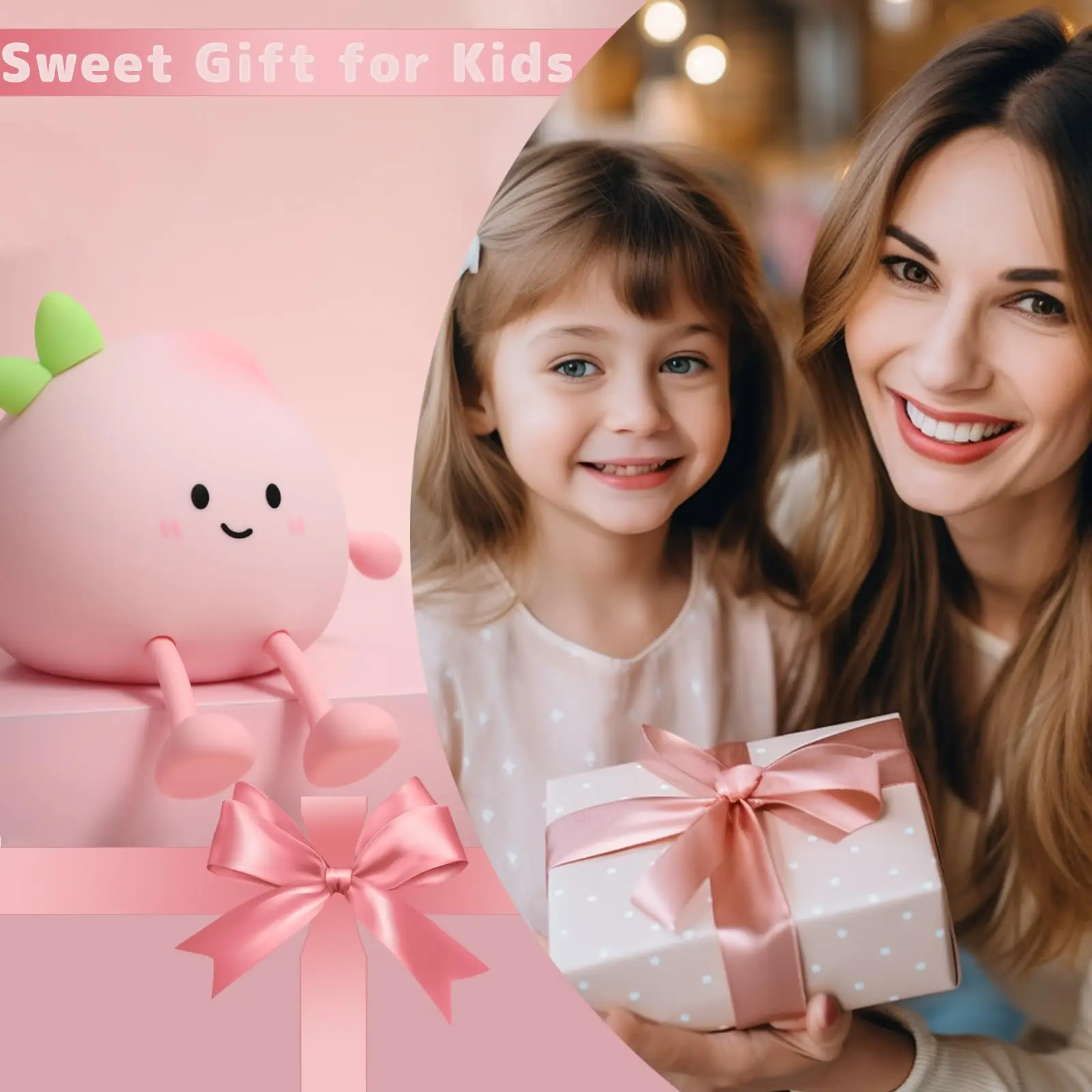 Cute Peach Pear Fruit Night Light USB Rechargeable Dimming Touch Silicone Lamp Bedroom Bedside Decoration Couple Gift Boby Light