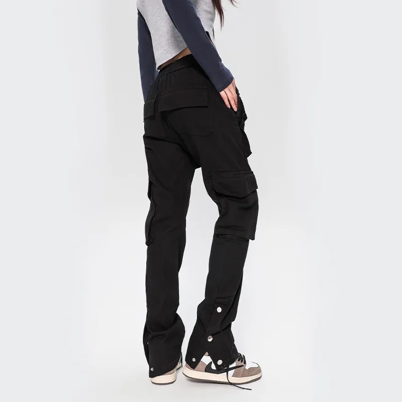 Ou fl europa e américa linha fivela 95 algodão calças de carga feminina high street vibe vários bolsos na moda marca calças femininas
