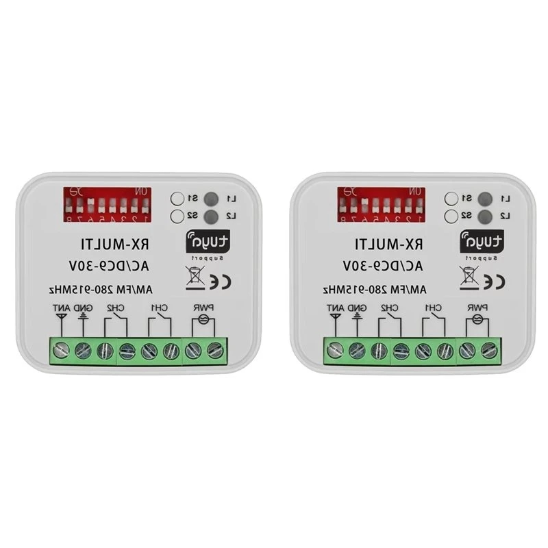 AB25-2X Tuya Wifi Garage Door Receiver 2CH Universal Gate Receiver Multi Frequency For 280-915Mhz Remote Control Switch 9-30V