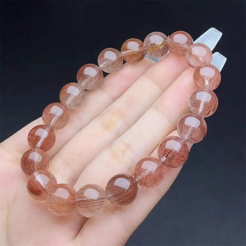 10MM Natural Red Rabbit Hair Quartz Bracelet Handmade Stretch Rope Luxury Jewelry Energy Healing Gift 1PCS