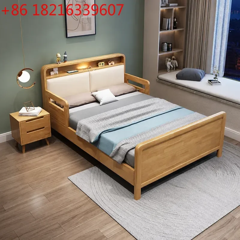 YAOSolid Wood Bed with Guardrails for Elderly Nursing Home Small Apartment Household Storage Space Saving Safe Sleeping