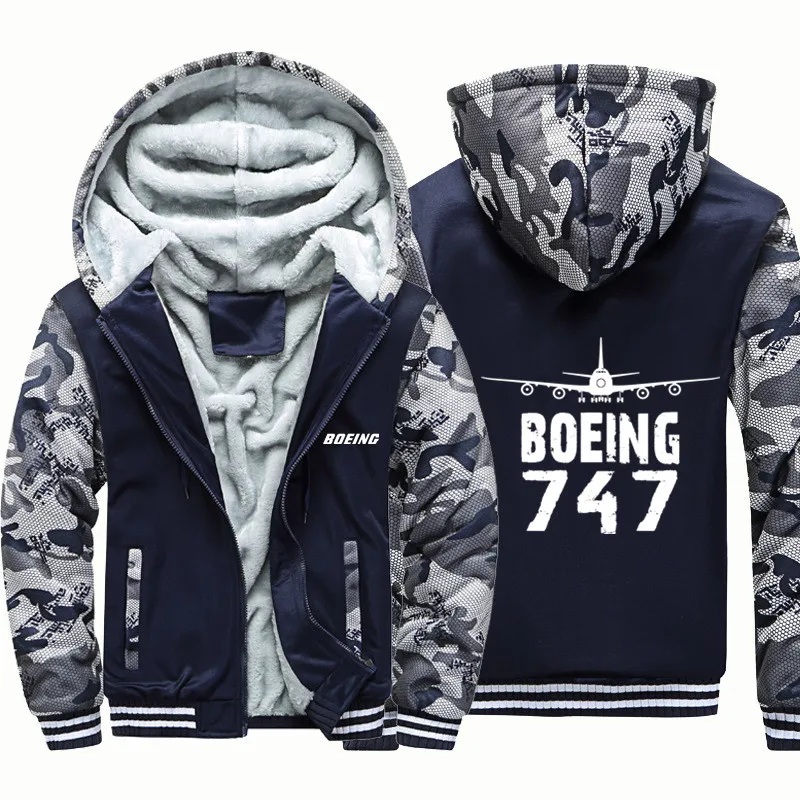 New The Boeing 747 Aviation Pilots Men Coat Jackets Flight Wool Fleece Warm Zipper Hooded Thick Hoodies Sweatshirts