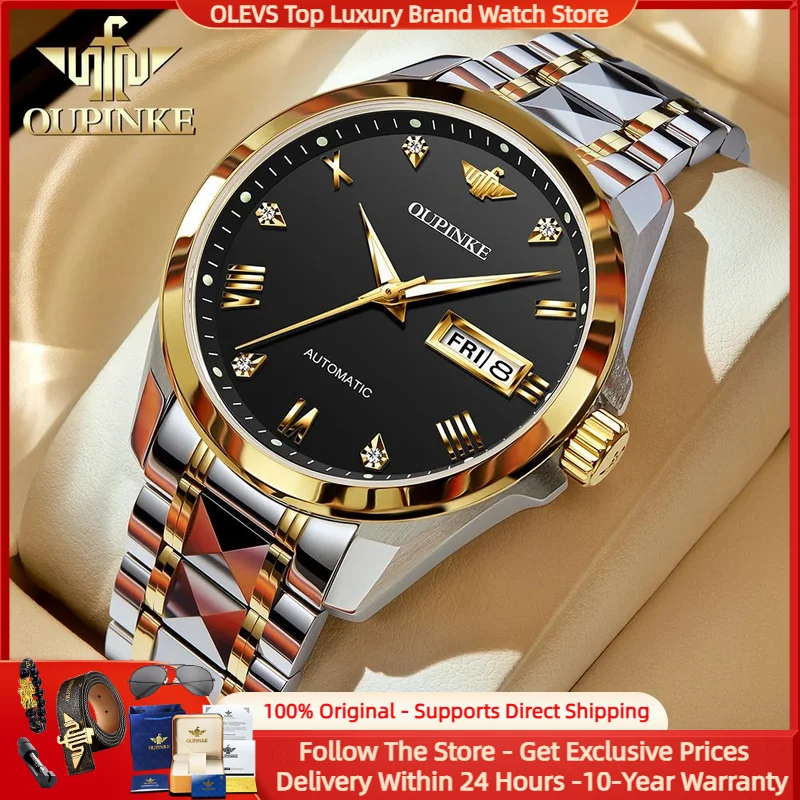 OUPINKE Men's Watches Calendar Date 50ATM Waterproof Diamond Scale Import MIYOTA Movement Original Automatic Mechanical Watches