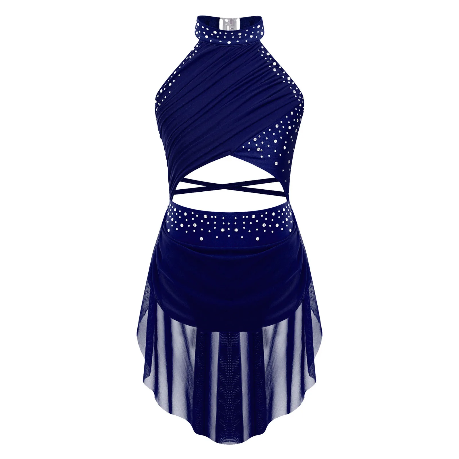 

Детское туту-платье для лирического танца для девочек, балетный гимнастический купальник, платье с прозрачной сеткой и стразами на спине, костюм для выступлений