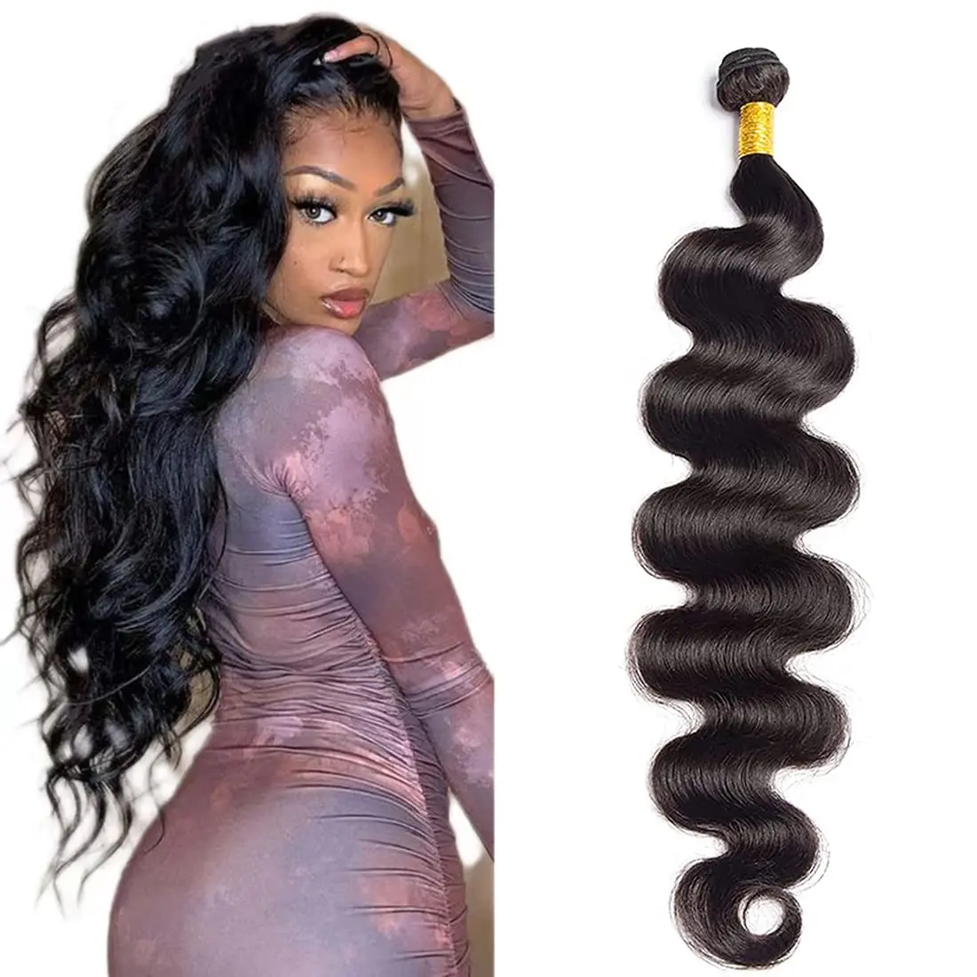 Alimice Body Wave Human Hair 1 Bundle Double Weft Brazilian Body Wave Bundles Virgin Hair Bundles Remy Unprocessed Hair Weave