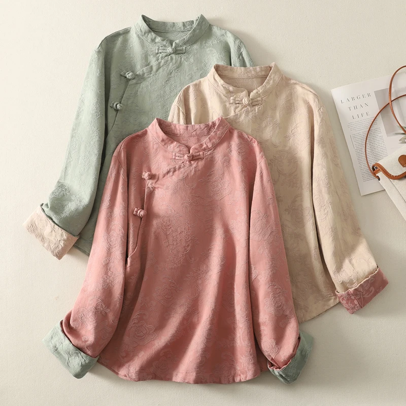 

Китайский костюм в стиле ретро, весна-осень, Новое поступление, национальный тренд, маленький чайный костюм с пуговицами и вышивкой, воротник-стойка, топ Tren...