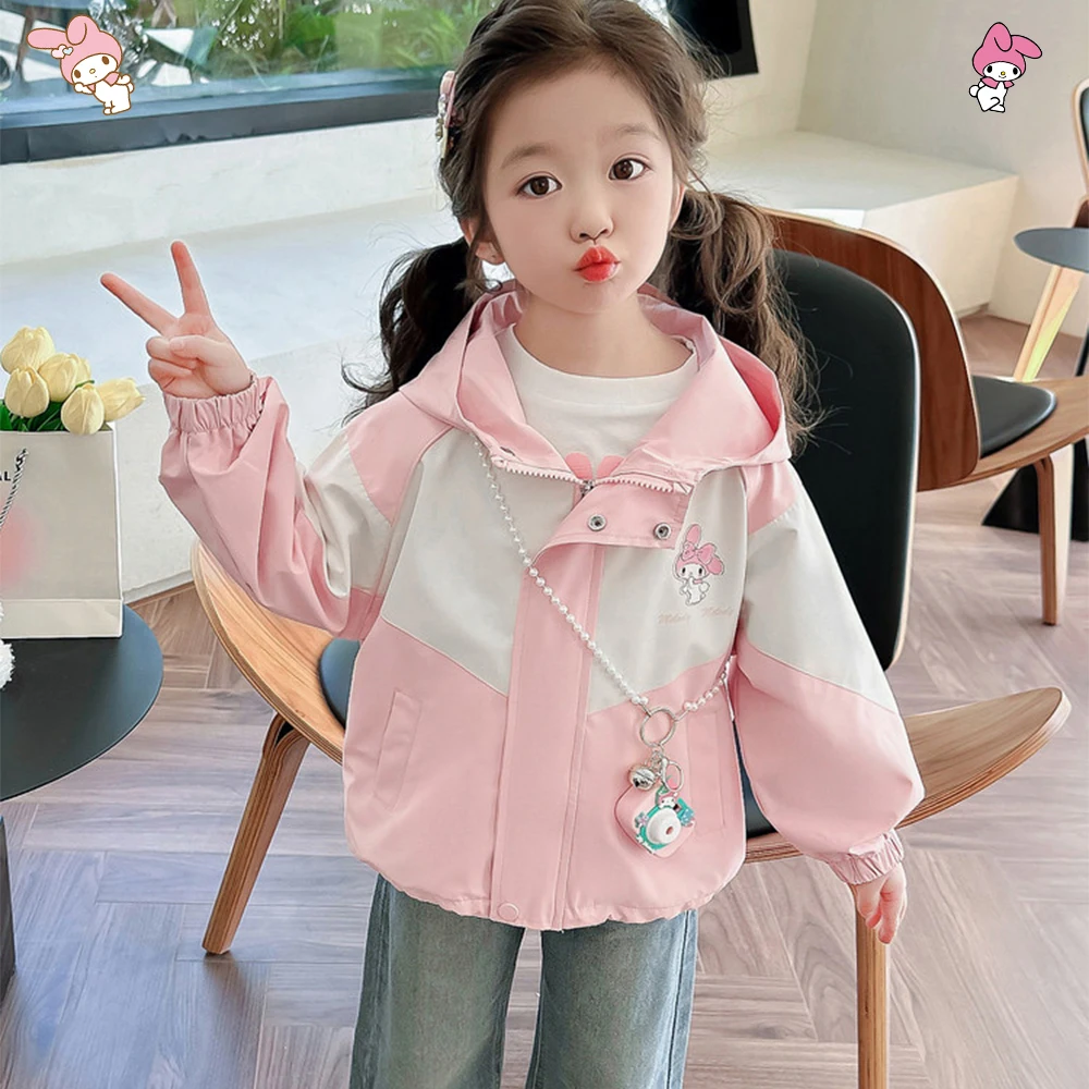 

Kuromi Anime Children Girls Stormtrooper Jackets Autumn Kawaii Melody Outdoors Cartoon Sanrio Motion Fashion Hooded Windbreaker
