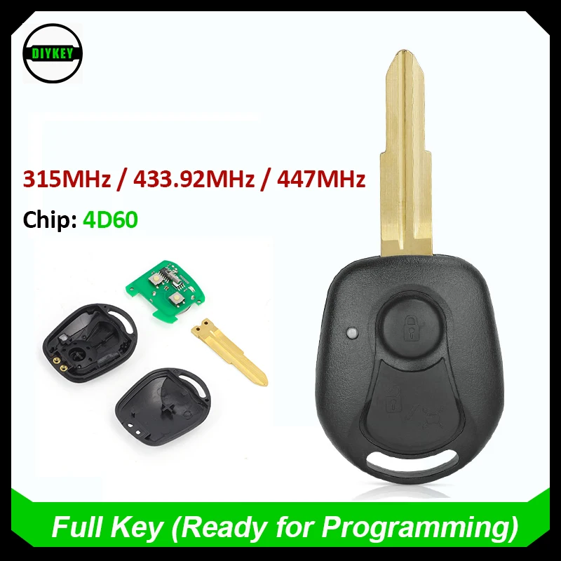 DIYKEY 315MHz / 433.92MHz / 447MHz Remote Control Car Key With 2 Buttons Fob for Ssangyong Actyon Kyron Rexton with 4D60 Chip
