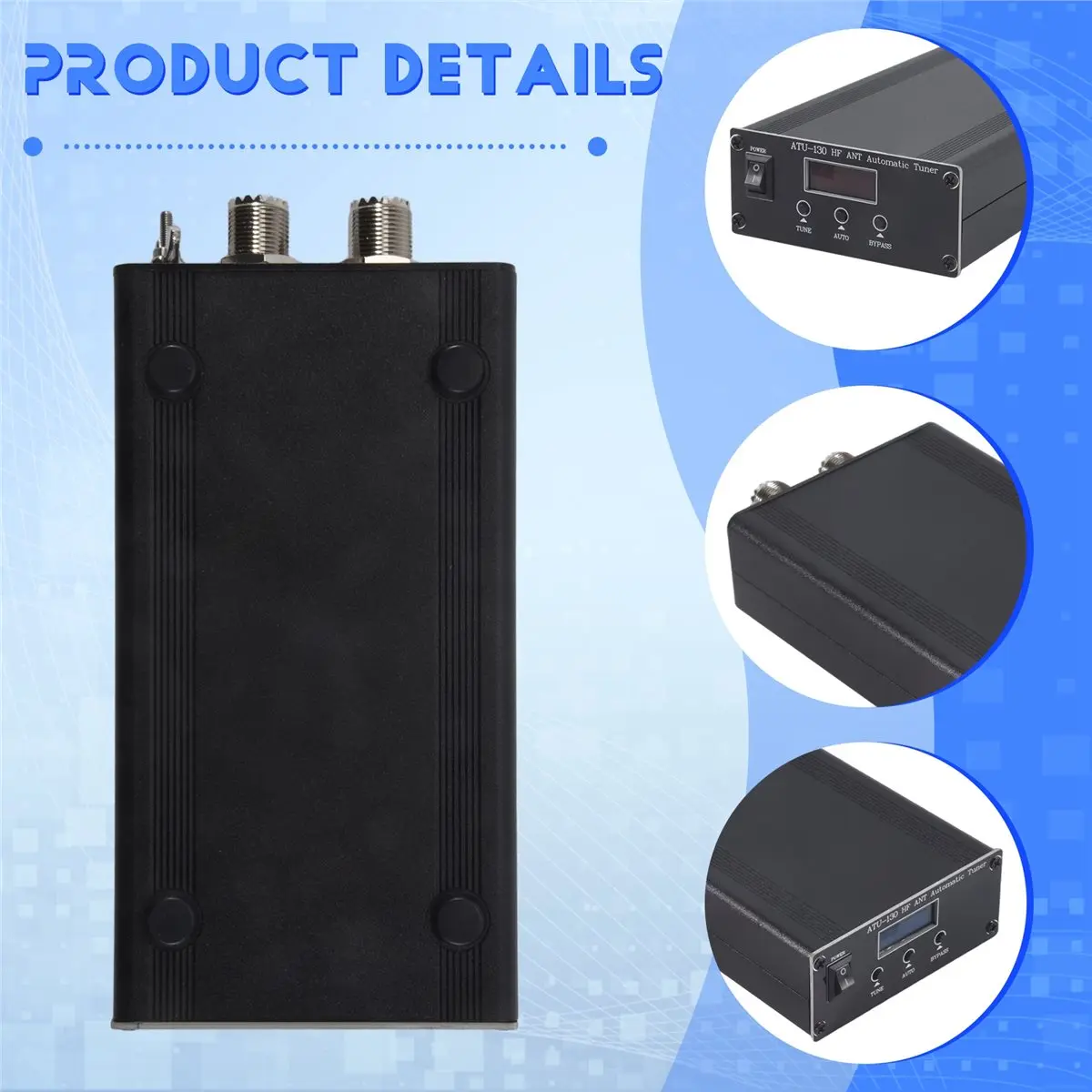 Dynamic ATU-130 1.8‑50MHz 200W Micro-Shortwave Automatic Antenna Tuner 10‑15VDC Organic Light Emitting Diode Display