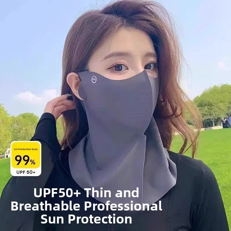 女性用日焼け止めフェイスマスク-通気性のあるuv保護-ネックカバー-アイスシルクマスク-運転-サイクリング-夏-アウトドア用