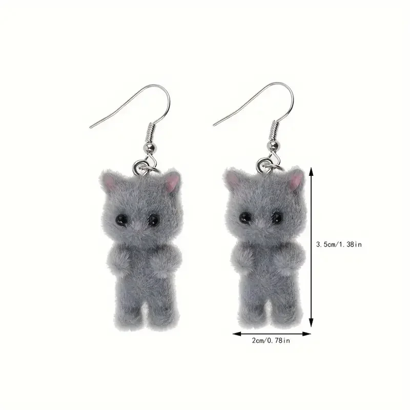 Cute Resin Flocked 3D Cat Earrings,Cartoon Animal Earrings,Holiday Party Gift