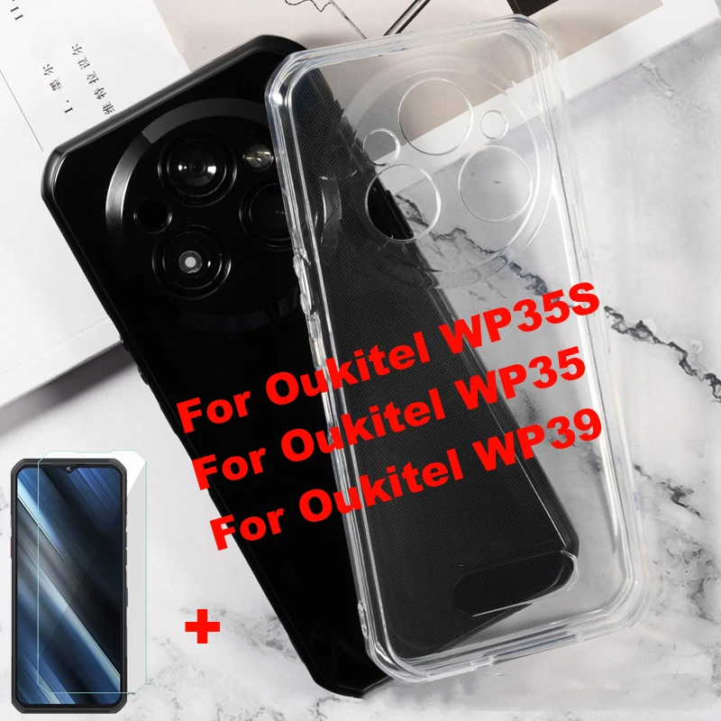 2in1 Tempered Glass For Oukitel WP35 Case Silicone Soft TPU Transparent Phone Cover For Oukitel WP39 WP35 Glass Screen Protector