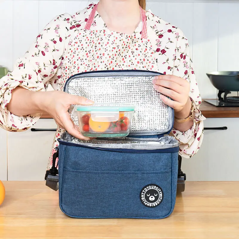 Waterproof Insulated Lunch Bag Portable Thermal Cooler Lunch Box with Shoulder Strap Food Container for Office Picnic Daily Use