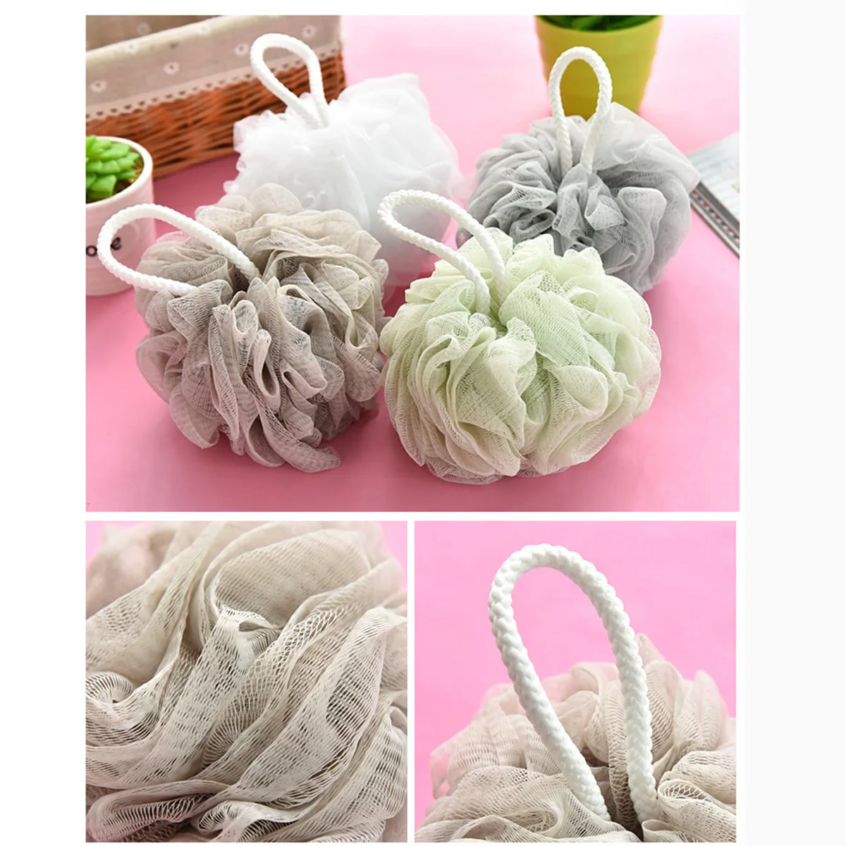 

4pcs Sponge Mesh Shower Pouf Exfoliating Body Scrubber Bath Ball Soft Pe Loofah For Deep Cleansing Gentle Skin Care Home Bath