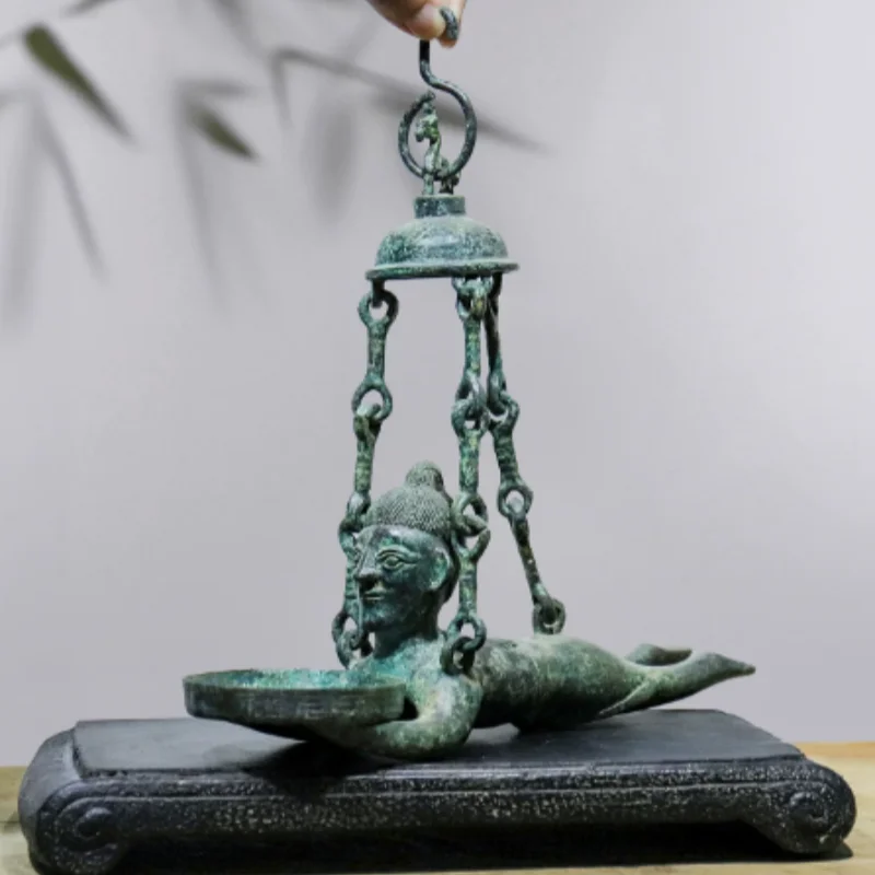 Vintage Bronze Figurative hanging Light - Traditional Oriental Sculptural Hanging Lamp, Home Creative Decor & Collectible