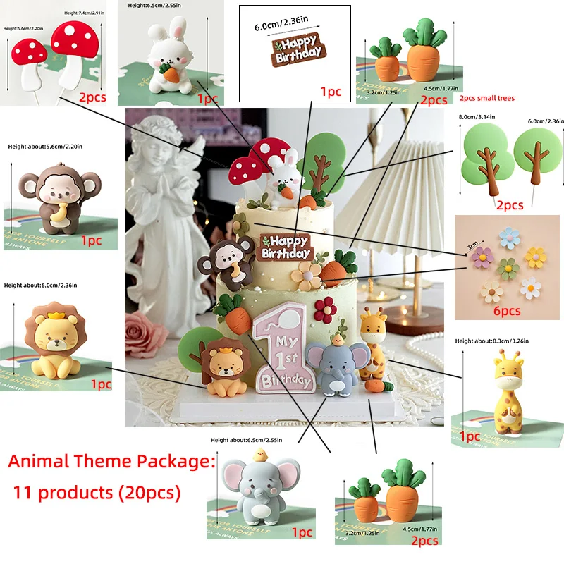 Wald Kleintiere Kuchendeckel Eichhörnchen, Nilpferd, Zebra, Giraffe, Gräser, Obstbäume für Jungen Kindergeburtstag Partydekorationen – Detail 13