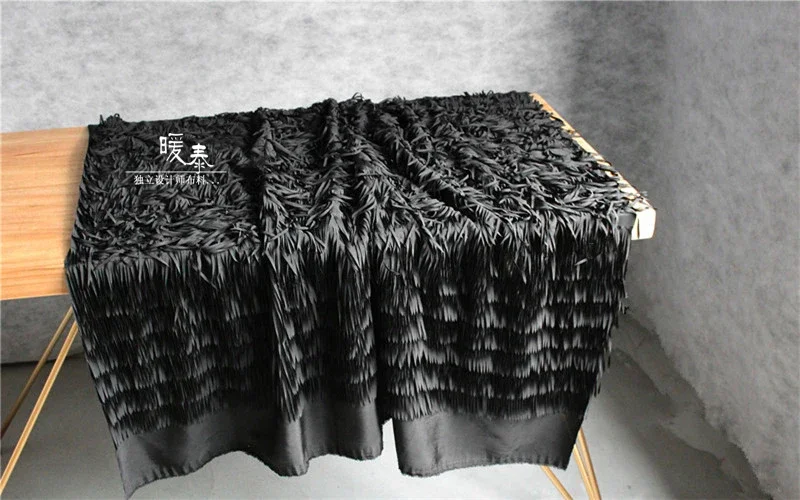 Embroidered Gauze Fabric French Black Feather Fringes DIY Patches Decor Skirts Wedding Dress Stage Clothes Designer Fabric 5