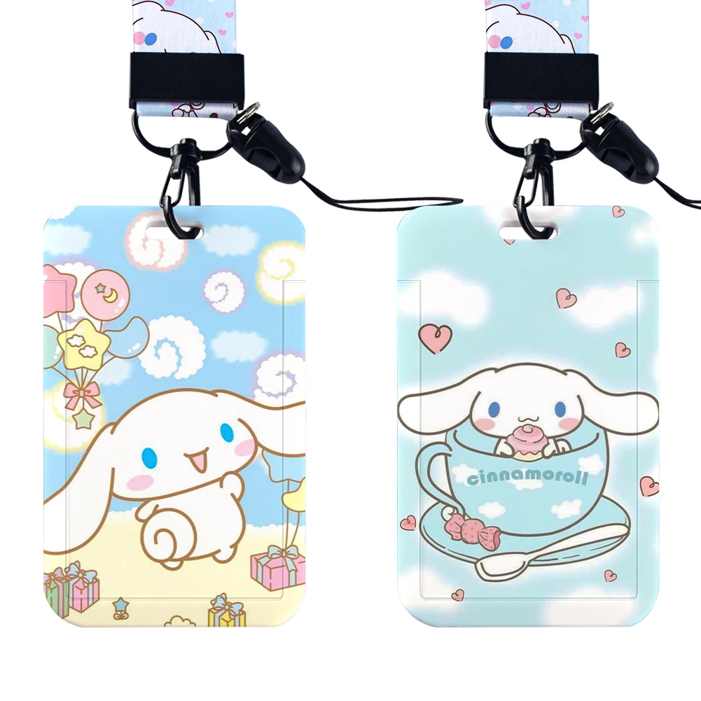 พวงกุญแจห้อยป้าย ID รูปการ์ตูน SANRIO Cinnamoroll สายคล้องคอสายคล้องคอแขวนเชือกที่ใส่กุญแจอุปกรณ์เสริมของขวัญ