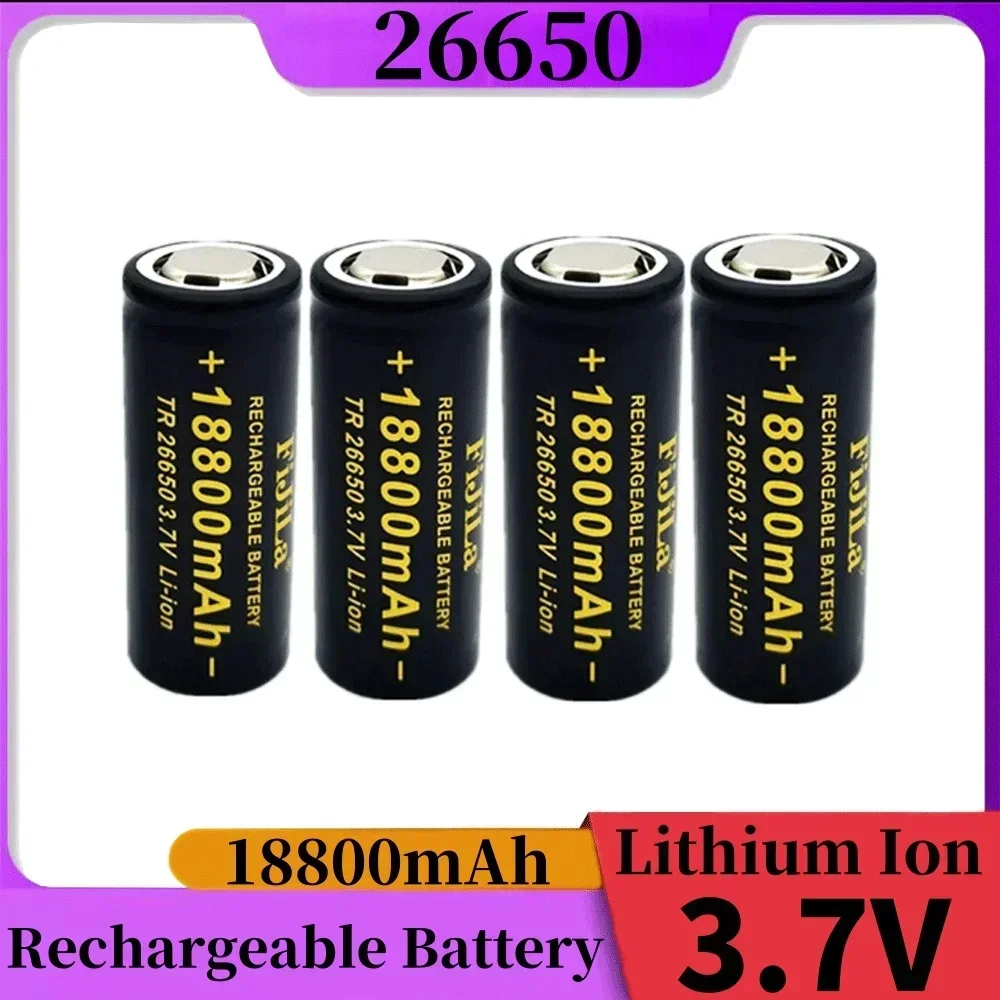 2024 New High Quality 26650 Battery 18800mAh 3.7V Lithium Ion Rechargeable For LED Flashlight+ Charger