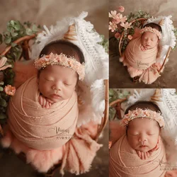 Newborn Photography Props Cotton Yarn Soft High Stretchable Wraps Headflowers Rabbit Blanket Babies Shooting Props Accessories