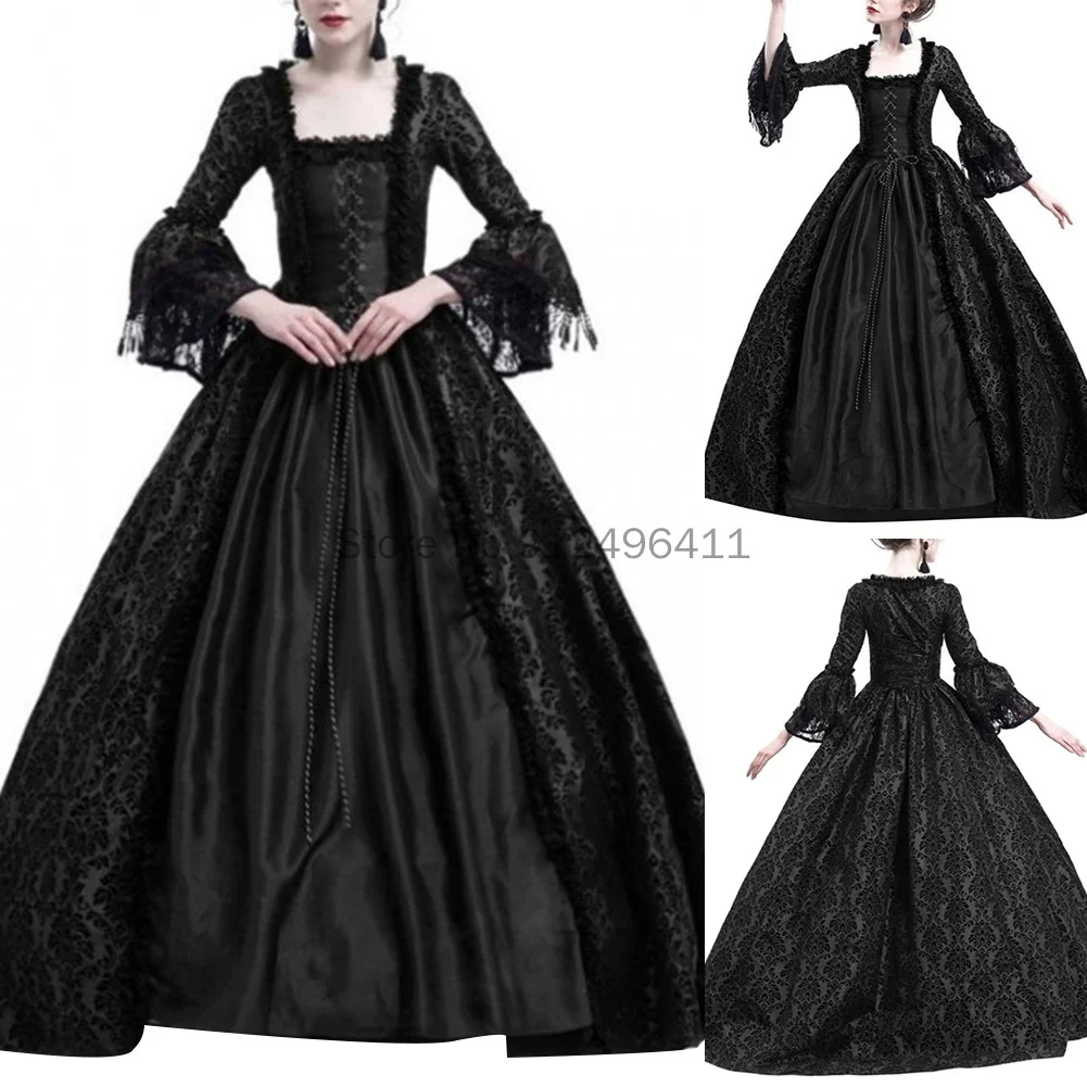 Vestido Cosplay Vintage para corte feminino, medieval, renascentista, rainha vestido de baile, manga sino, vestido maxi, traje de Halloween com anágua