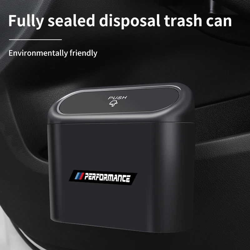 Car Trash Can Hanging Garbage Bin Pressing Box With Lid For BMW Performance M3 M5 F25 F26 F15 F16 E90 E60 E84 G22 G32 F13 F30