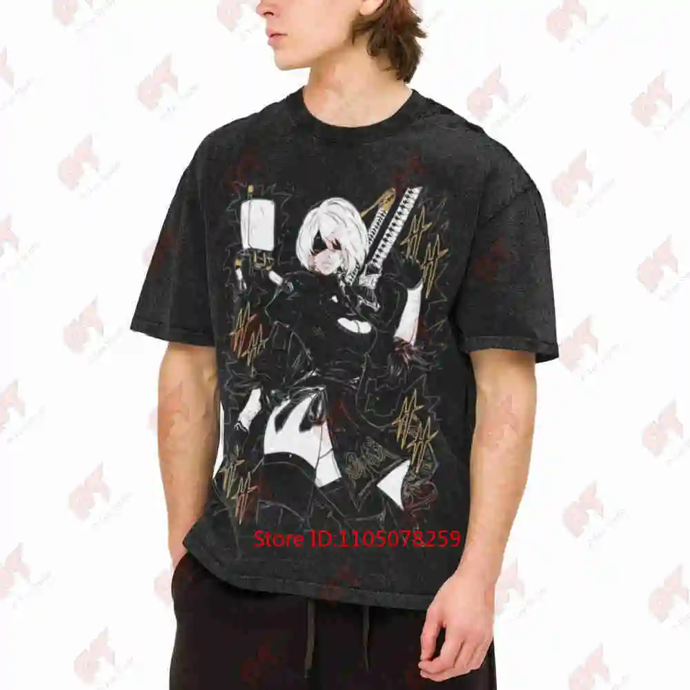 Nier 2B Yorha Anime Gaming Classic Vintage Washed Tee Pure Cotton T-Shirt