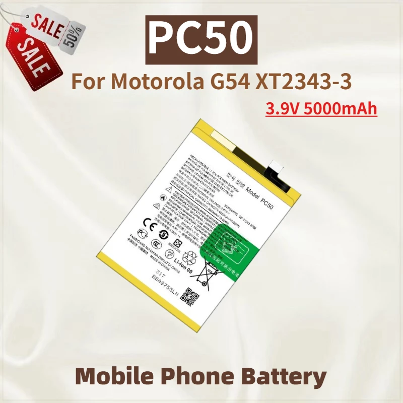 

High Quality PC50 Mobile Phone Battery 3.9V 5000mAh For Motorola G54 XT2343-3 Brand New Replacement Battery
