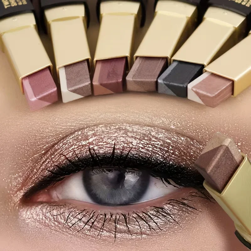 Dual-Color Eyeshadow Stick - Waterproof & sweat-proof, smooth & long-lasting. Elegant metallic design.