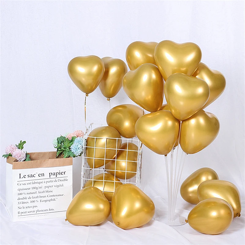 

50/100pcs Chromium Metal Balloons Gold Heart Shaped Latex Balloon Wedding Birthday Party Decoration Love Balloon Baby Shower Toy