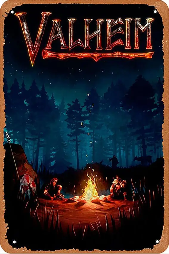 Valheim A metal tin sign in vintage poster style measuring 12 by 8 inches that can be used as decorate for bar, office or g sign