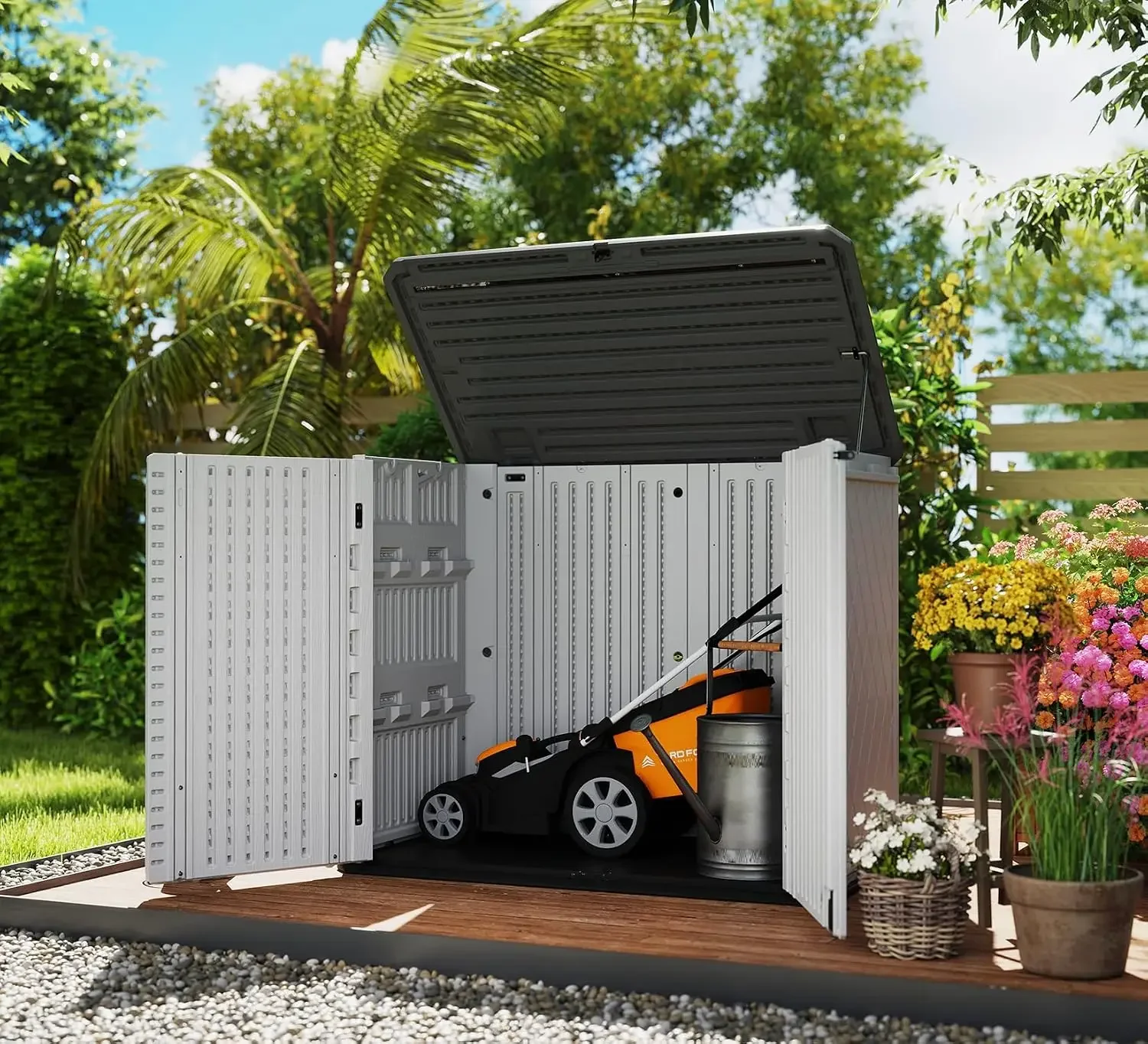 Storage Shed Weather Resistance, Multi-Purpose Outdoor Storage Cabinet for Backyards and Patios, Horizontal Storage Shed for Law