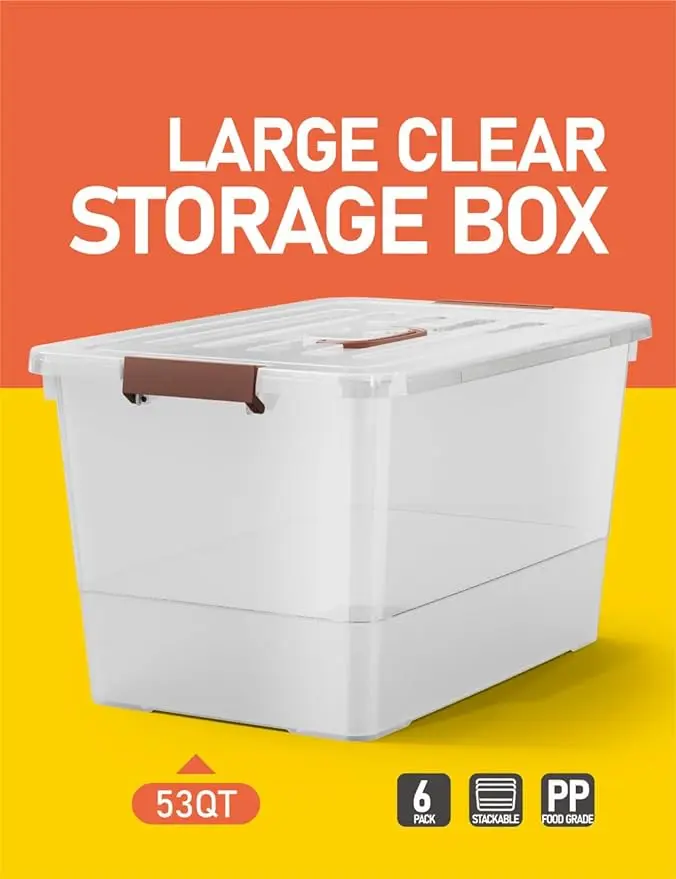 Imagem -05 - Limpar Plastic Storage Bin com Tampas Duráveis e Fecho Buckle Empilhável e Nestable Tote Organizing Box Pack