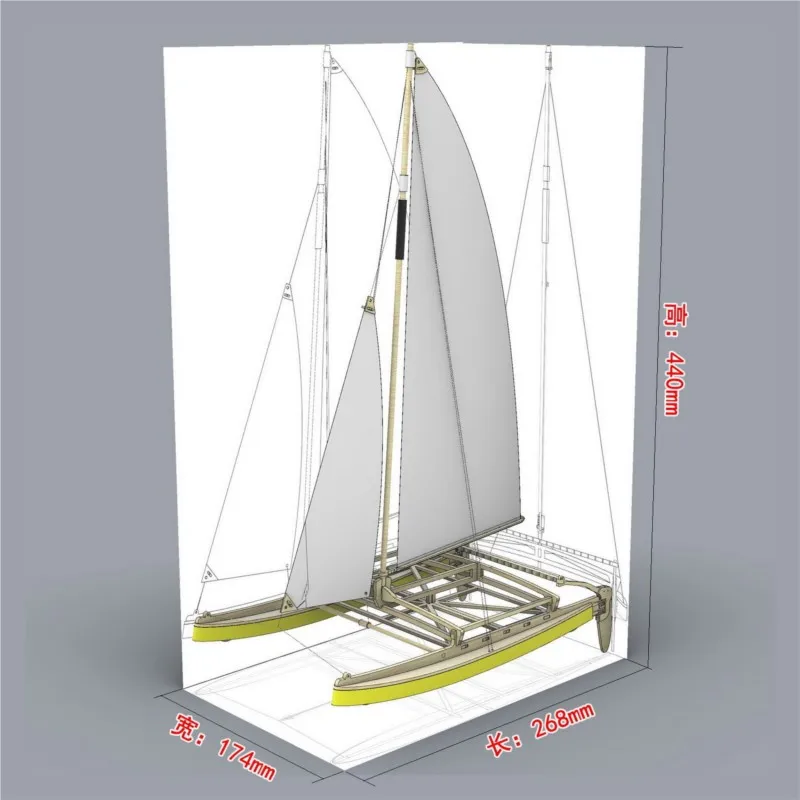Hand‑Colored DIY Catamaran Sailboat Kit, Floatable Model with Auto‑Correct Sail Rudder, STEM Hobby Toy