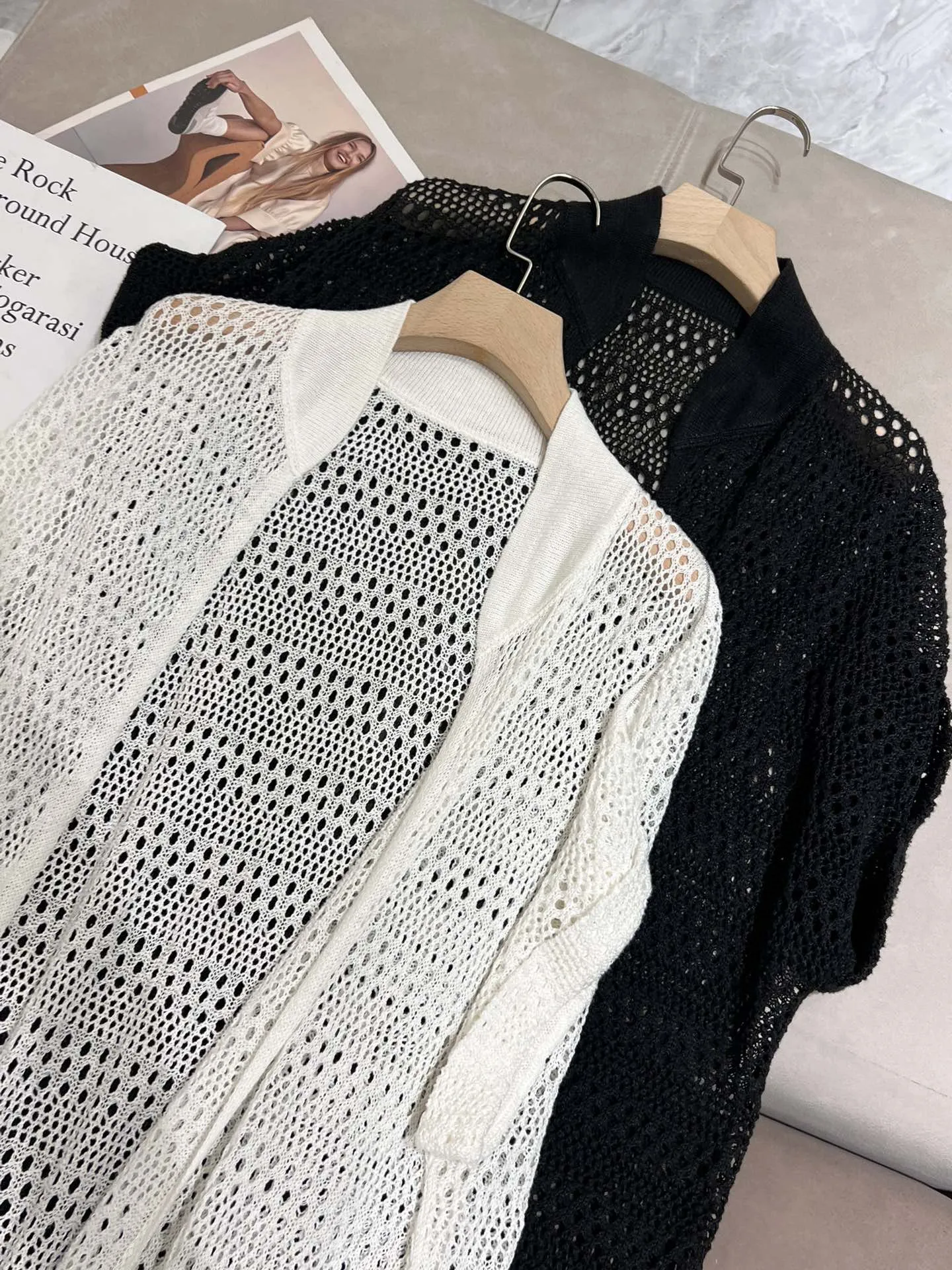 Primavera B * C Cardigan lungo in lino da donna maniche corte giacca Cardigan lavorata a maglia cava per abbigliamento donna femminile