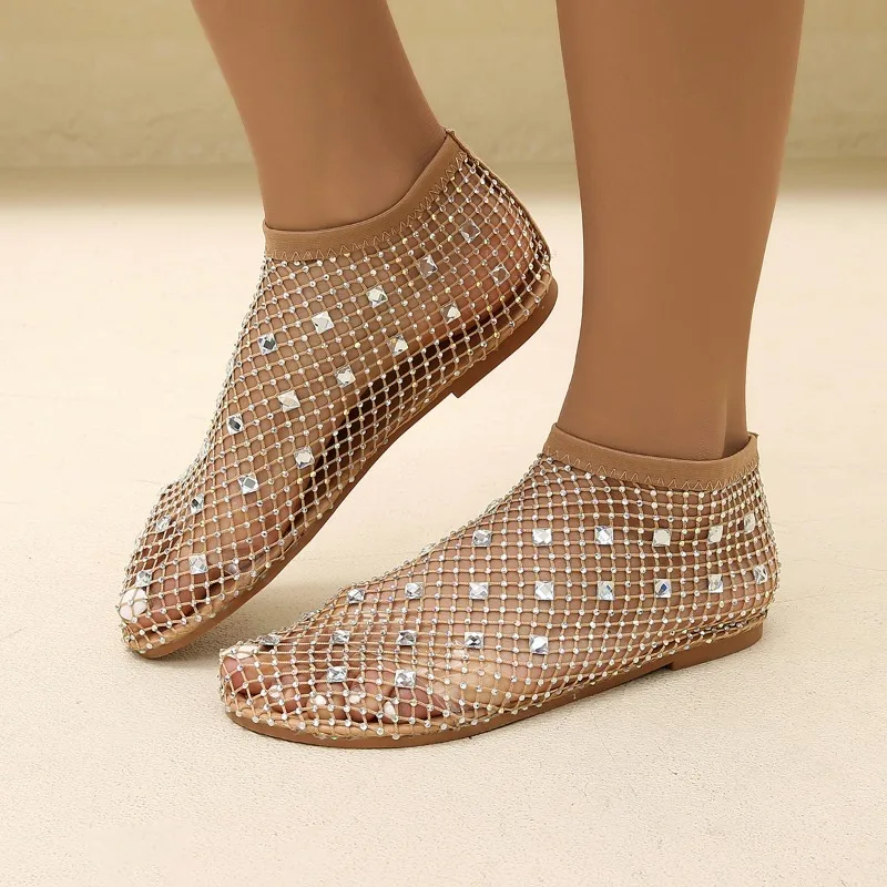 2024 scarpe da donna di alta qualità Slip-on stivali da donna Fashion Grid Crystal Dress Boots donna vendita calda sandali con punta tonda stivali