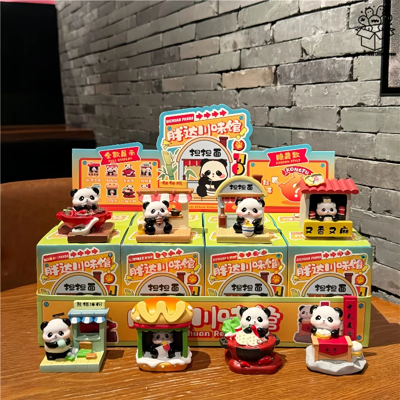 Bonito panda caixa cega estatuetas decorações de mesa de escritório criativo sichuan sabor restaurante surpresa presentes na moda brinquedos colecionáveis