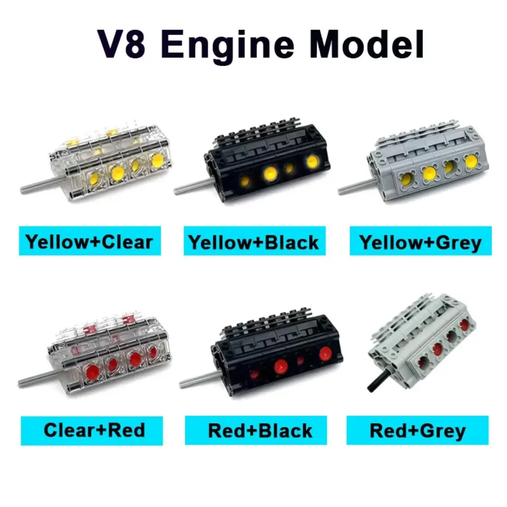 MOC V8 엔진 조립 키트 작동하는 피스톤 크랭크축 STEM 교육용 DIY 모델 성인 자동차 애호가용