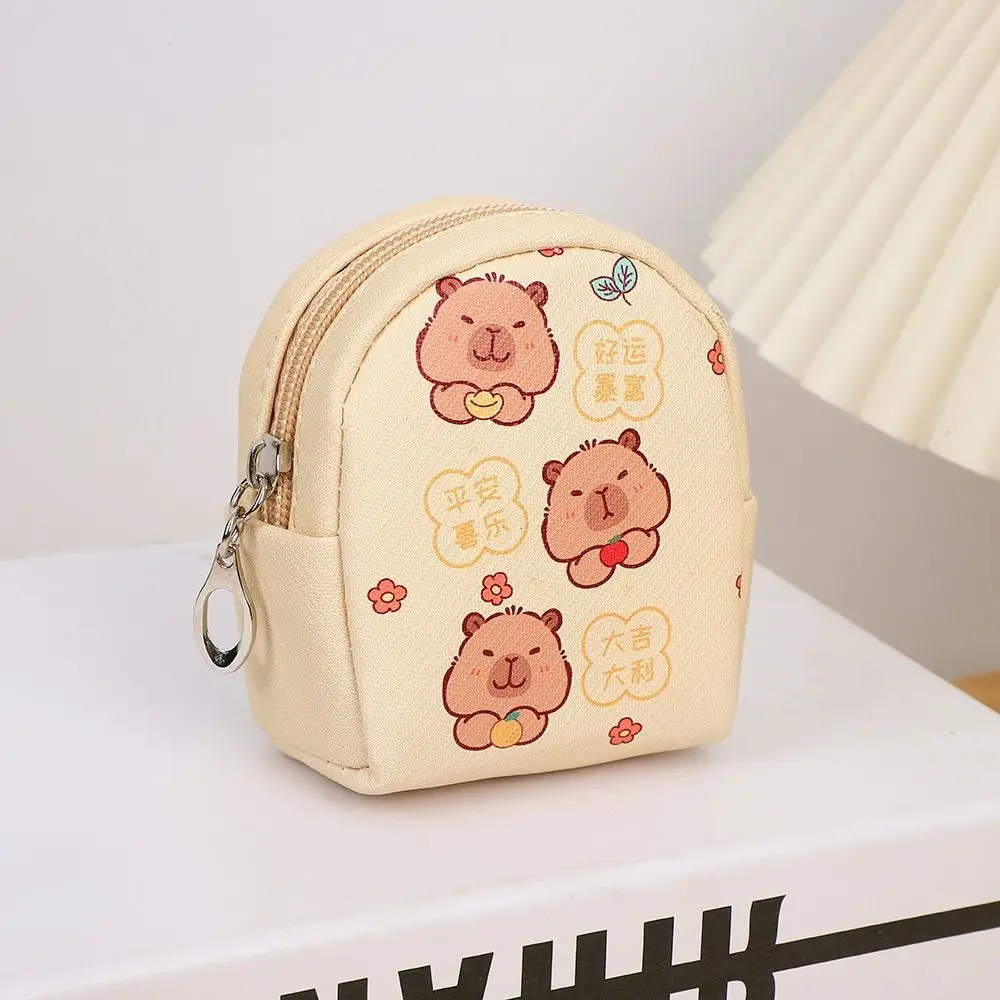 Lovely Small Capybara Coin Purse Japanese Pu Cartoon Leather Wallet Zipper Waterproof Earphone Storage Bag Girls