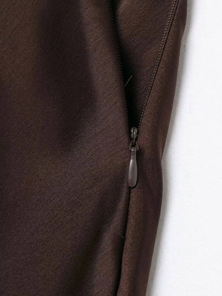 กระโปรงยาวทรงเอวสูงผ้าซาตินแต่งลูกไม้สีพื้นสำหรับผู้หญิงแฟชั่นฤดูใบไม้ร่วงปี 2025 สไตล์หรูหราสำหรับงานปาร์ตี้ Y2K