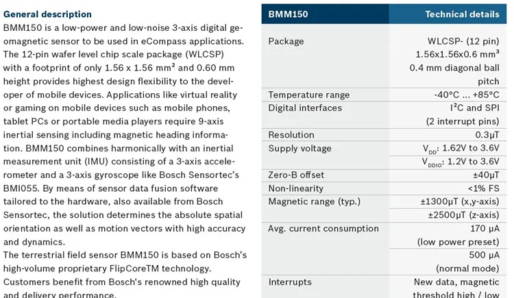 磁気計コンパス地磁気センサー、MCU-150、bmm150