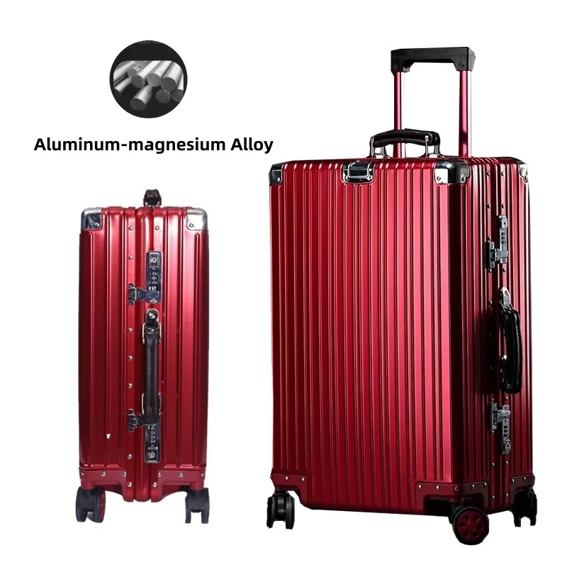 100% Aluminum-magnesium Alloy Suitcase High Quality Retro Luxury Rolling Luggage Trolley Luggage 20inch Carry-On Cabin Suitcase