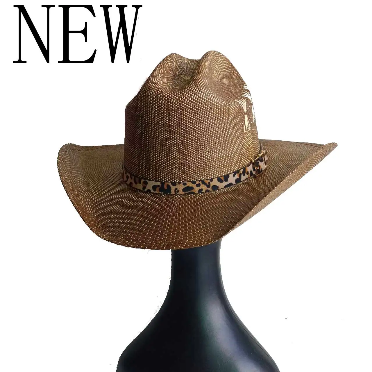 Coffee-colored Classic Straw Cowboy Hat  large brim hard plasticity cowboy outdoor summer sun protection Ranch Hat chapeau