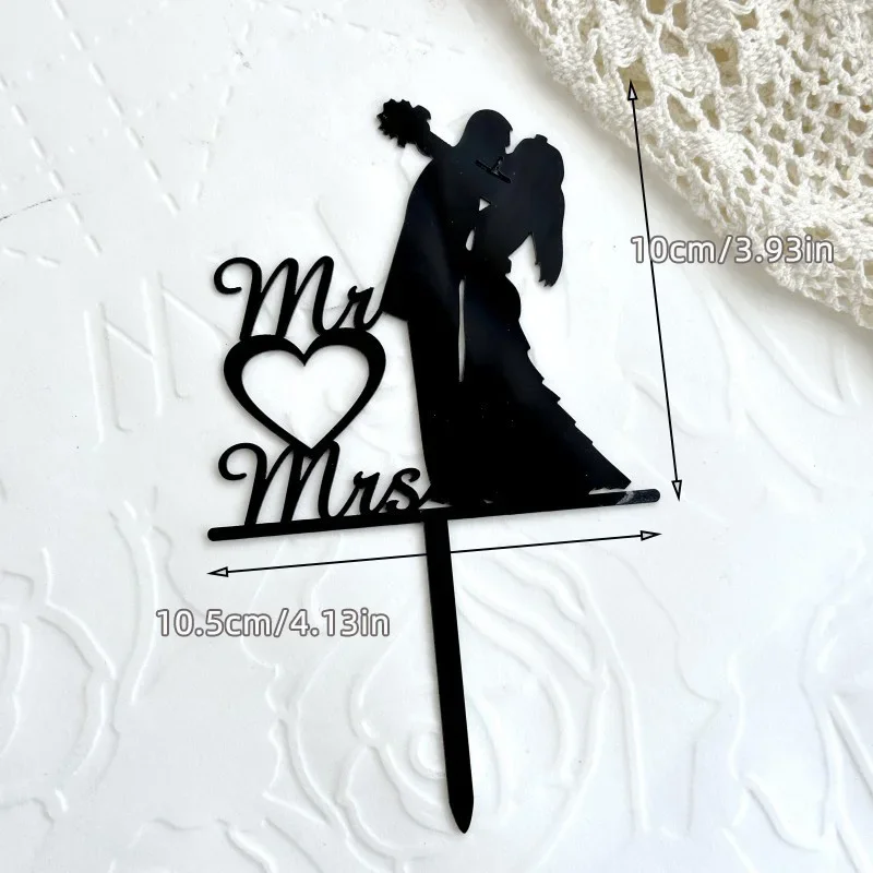 Schwarzer Acryl-Kuchenaufsatz „Mr. Mrs“, elegantes Braut- und Bräutigam-Paar für Hochzeit, Jahrestag, Valentinstag, Party-Dekorationen – Detail 12